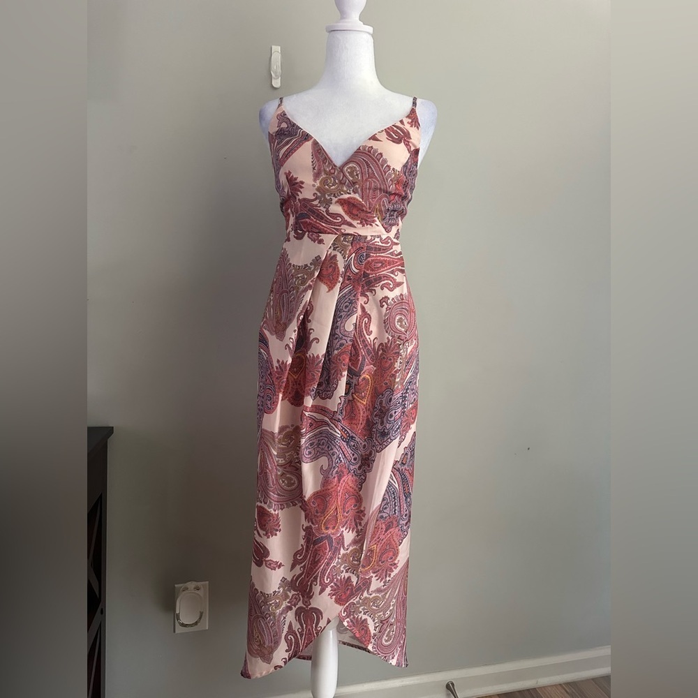 Lulus Special Occasion Janey Blush Paisley Print Surplice Midi Dress Size XS - Picture 4 of 11